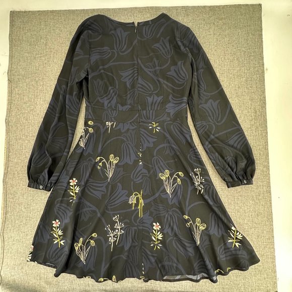 Ann Taylor LOFT Floral Dress Long Sleeve Blue Black Sz 4 Business‎ Work Event - Picture 12 of 15